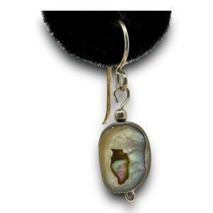 Handmade Abalone Shell Drop Earrings - Iridescent Sterling Silver Hooks - Boho B